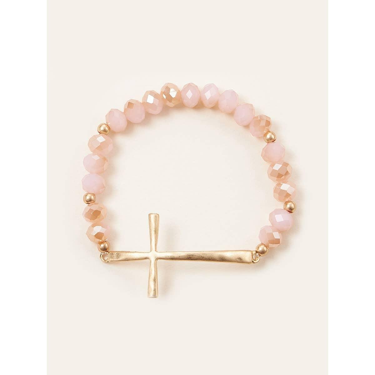 Pink Beaded Bracelet with Gold Charm and Crystal Beads