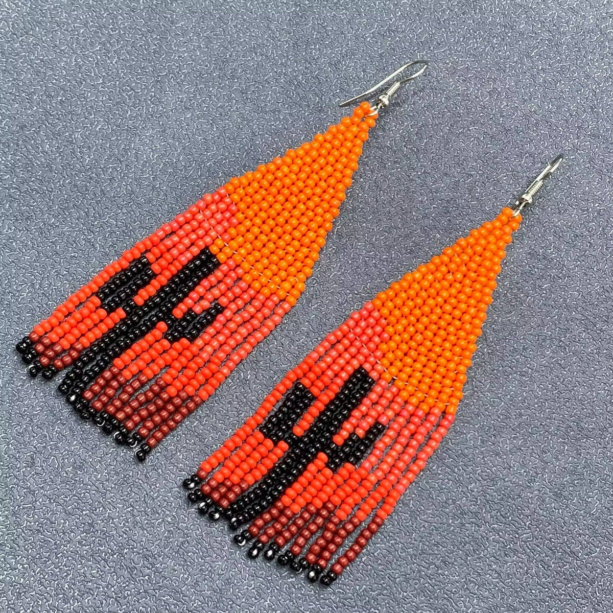 Western Style Cactus Seed Beads Fringe Earrings - SB/WJ: Colored