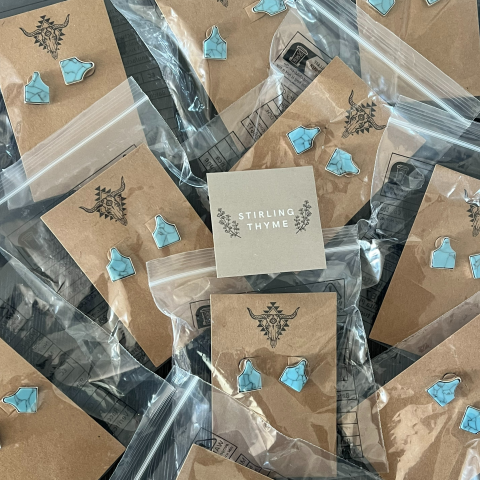 Cow Tag - Turquoise Stud Earrings: Black