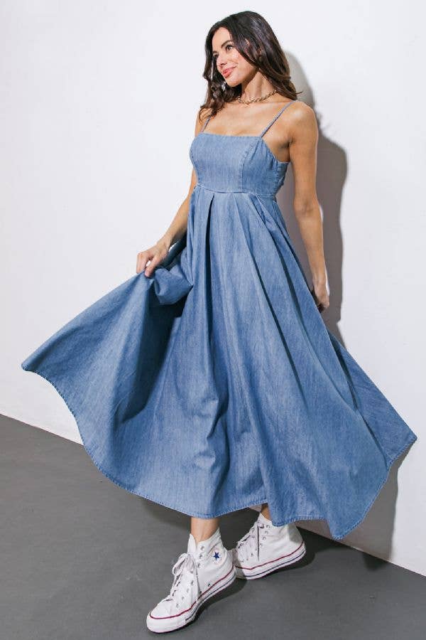 A washed denim midi dress - ID20973: LIGHT INDIGO / Contemporary / S