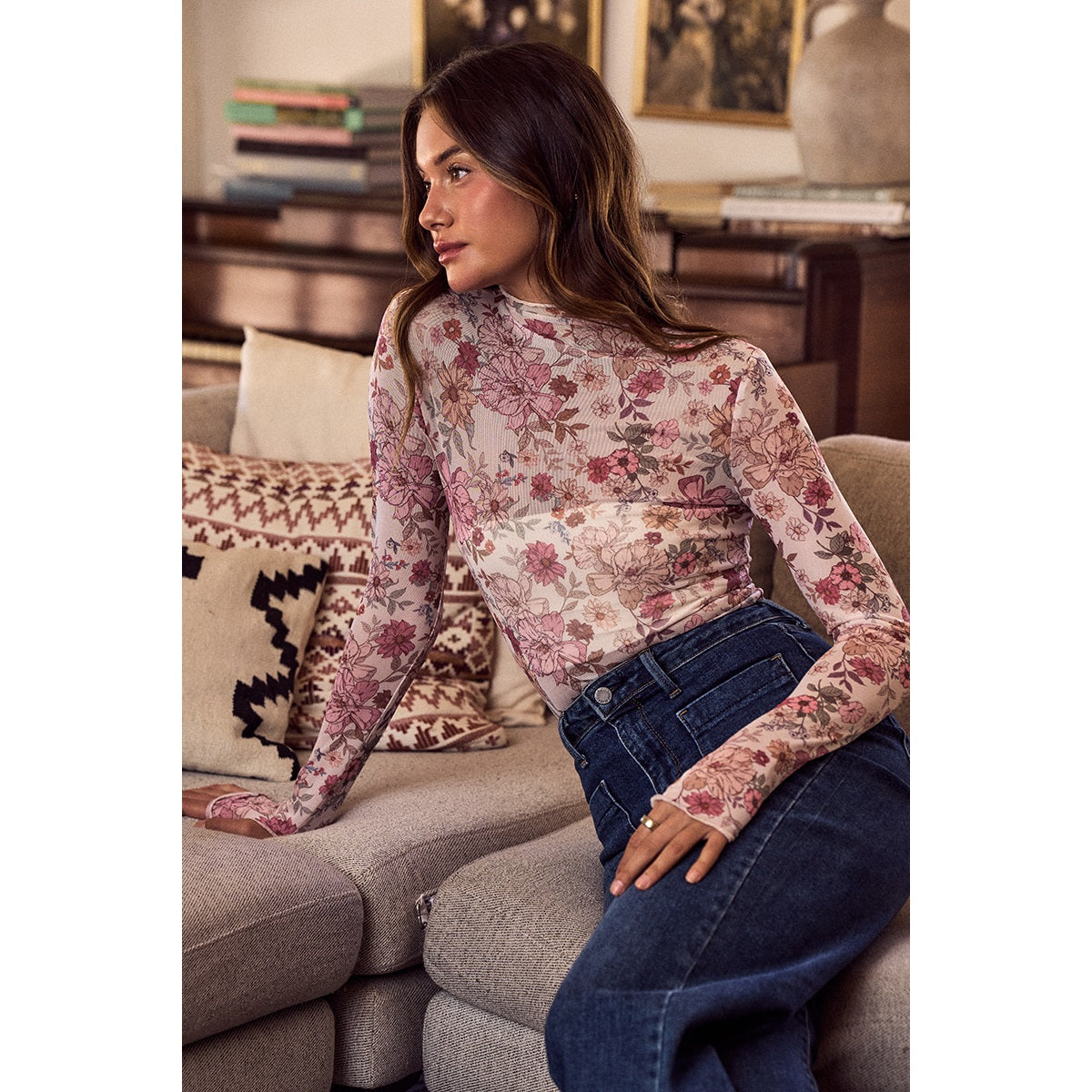 Clay Rose Mesh Top