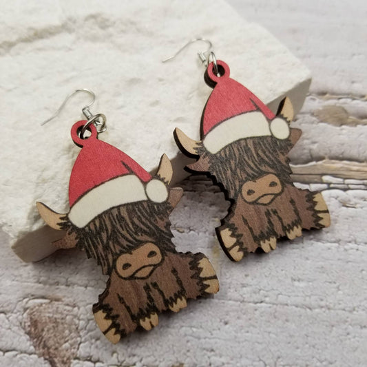 Christmas Highland Cow Earrings