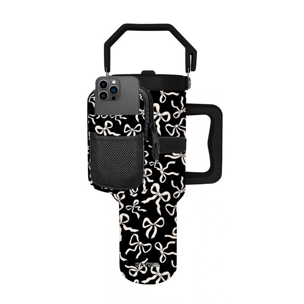 Black & White Bows Bag for Tumbler: Black