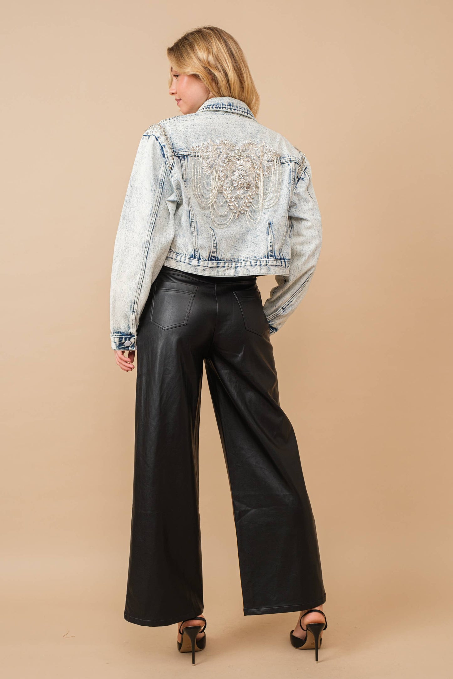 Acid Washed Beaded Denim Jacket