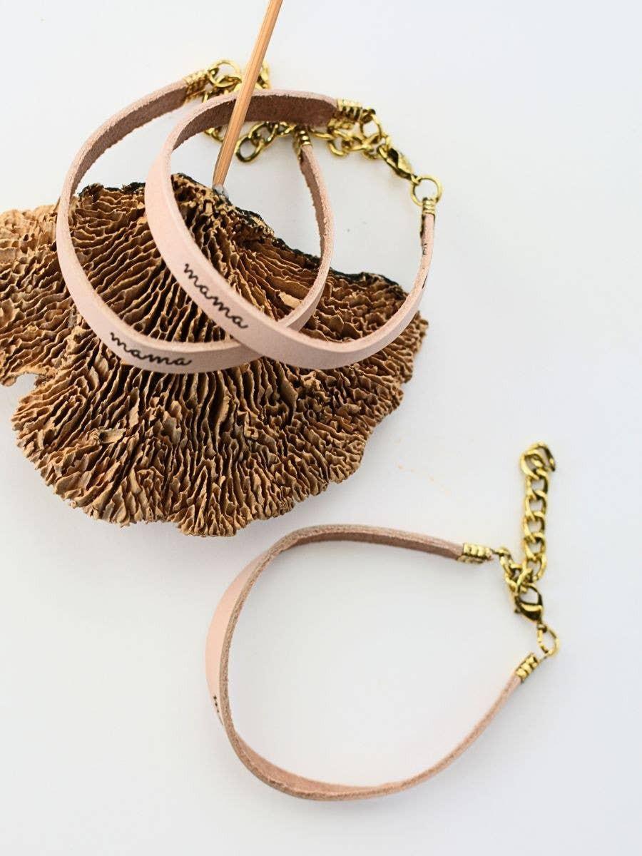 Mama Leather Engraved Small Cuff Bracelet