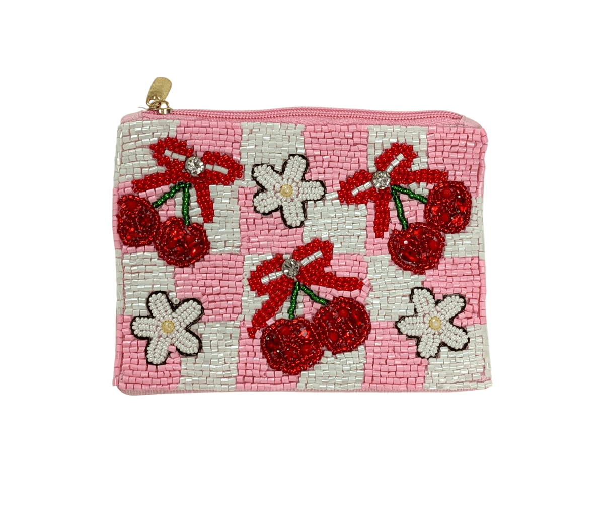 Fully Beaded Cherries and Flowers Coin Purse