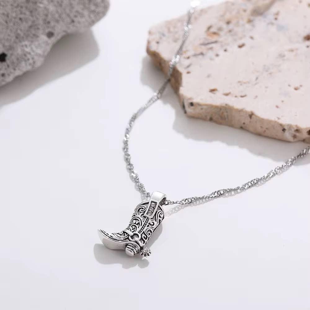 Cowboy Boot Necklace - Silver