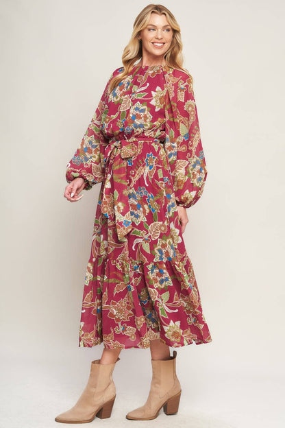 A printed woven midi dress - ID20511: MERLOT / Contemporary / M