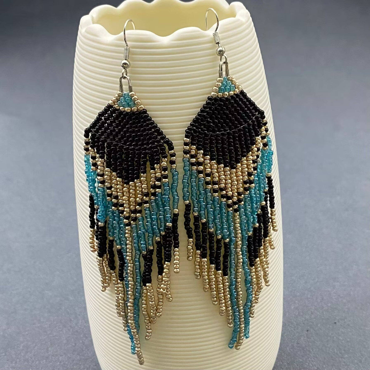 Bohemian Seed Beads Fringe Earrings - BJ/SB