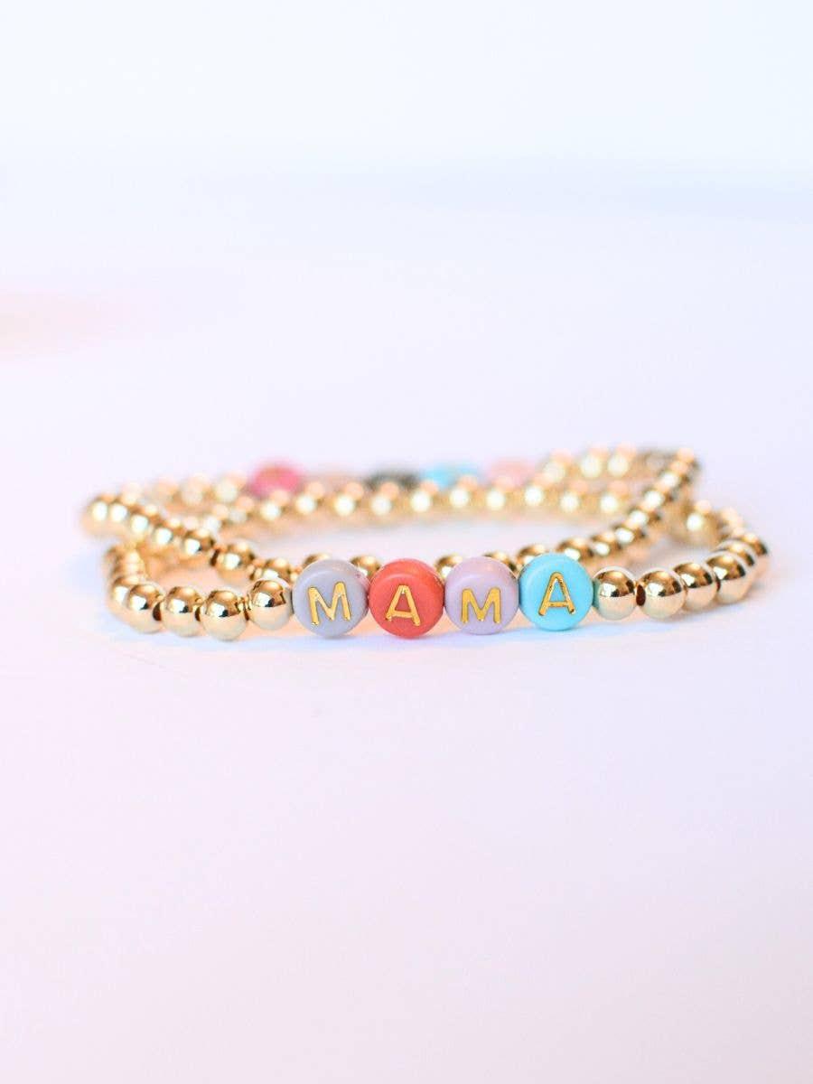 Gold Beaded Stretch Bracelet – Multi‑Color Letter Beads