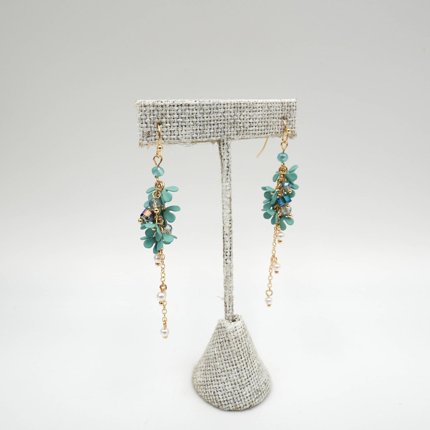 Teal Floral Dangle Earrings