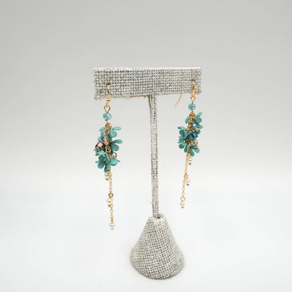 Teal Floral Dangle Earrings