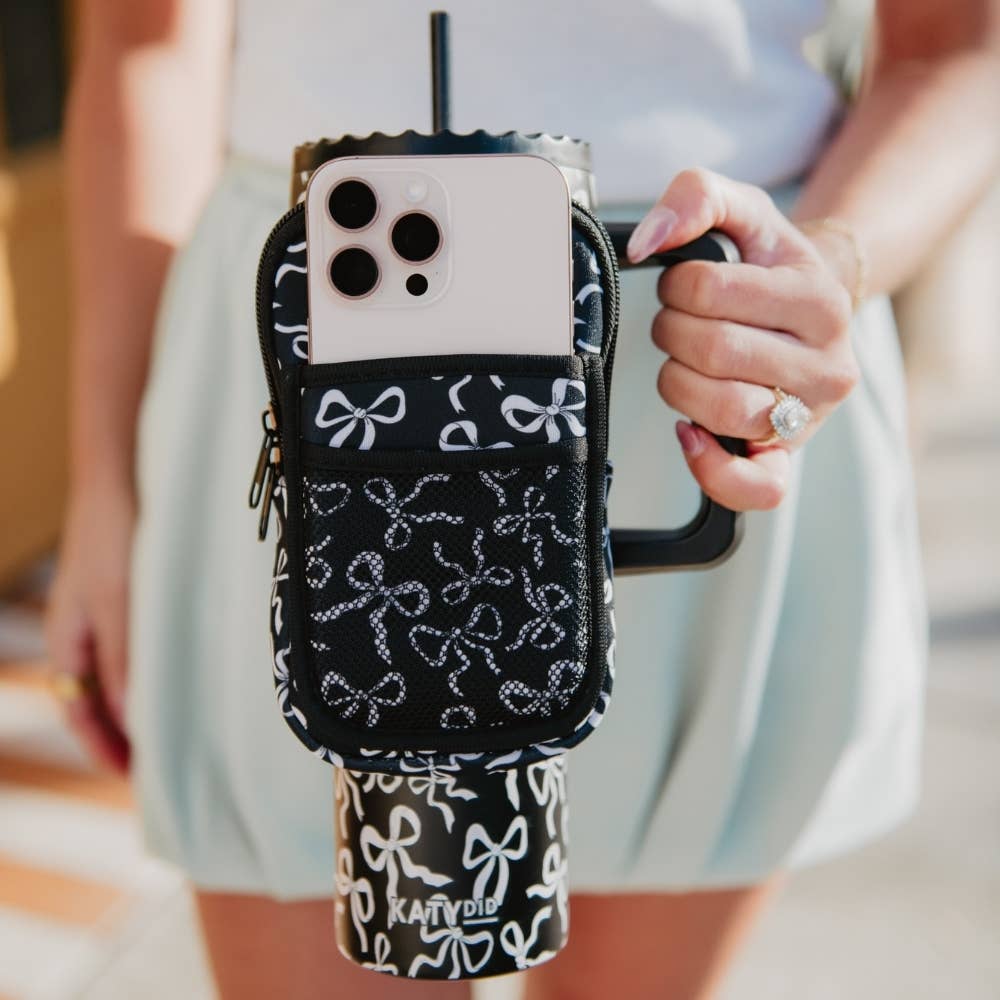 Black & White Bows Bag for Tumbler: Black