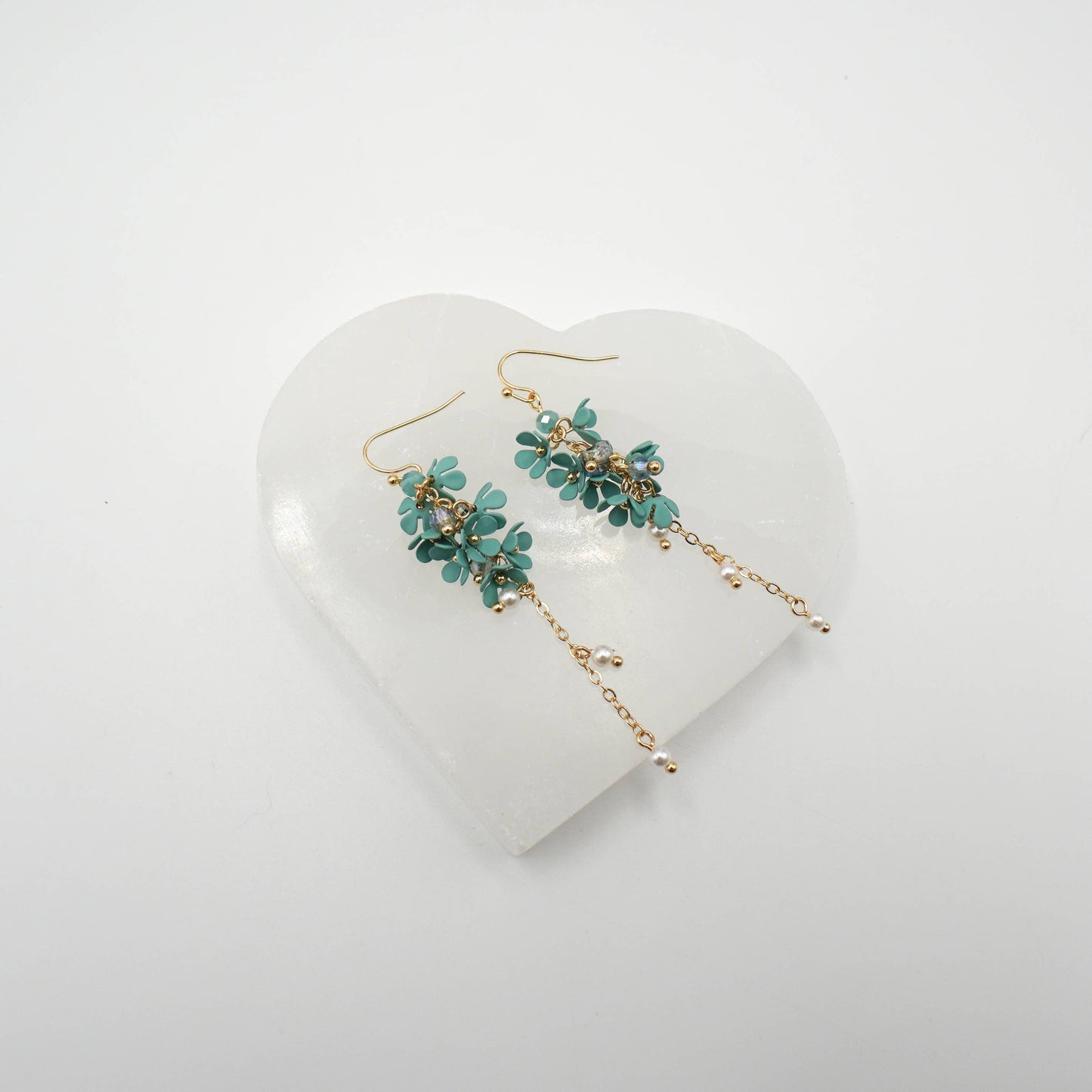 Teal Floral Dangle Earrings