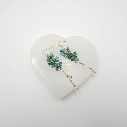 Teal Floral Dangle Earrings