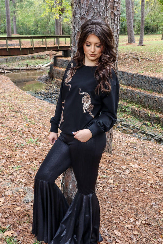 Obsidian Metallic Black Bell Bottom