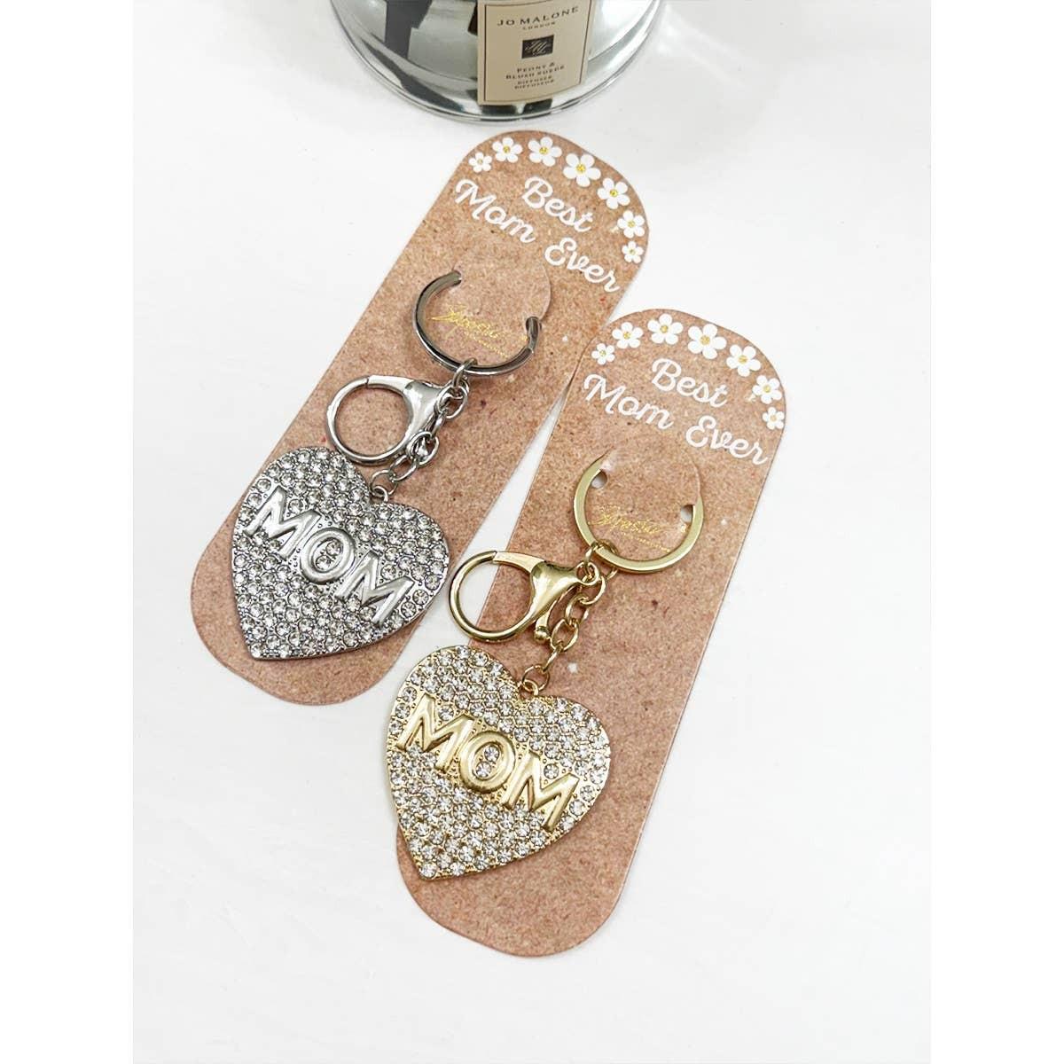 Mom Heart with Rhinestone Key Chain