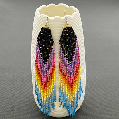 Colorful Seed Beads Fringe Dangle Earrings - SB