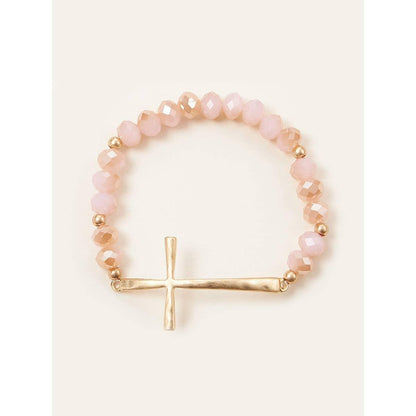 Pink Beaded Bracelet with Gold Charm and Crystal Beads