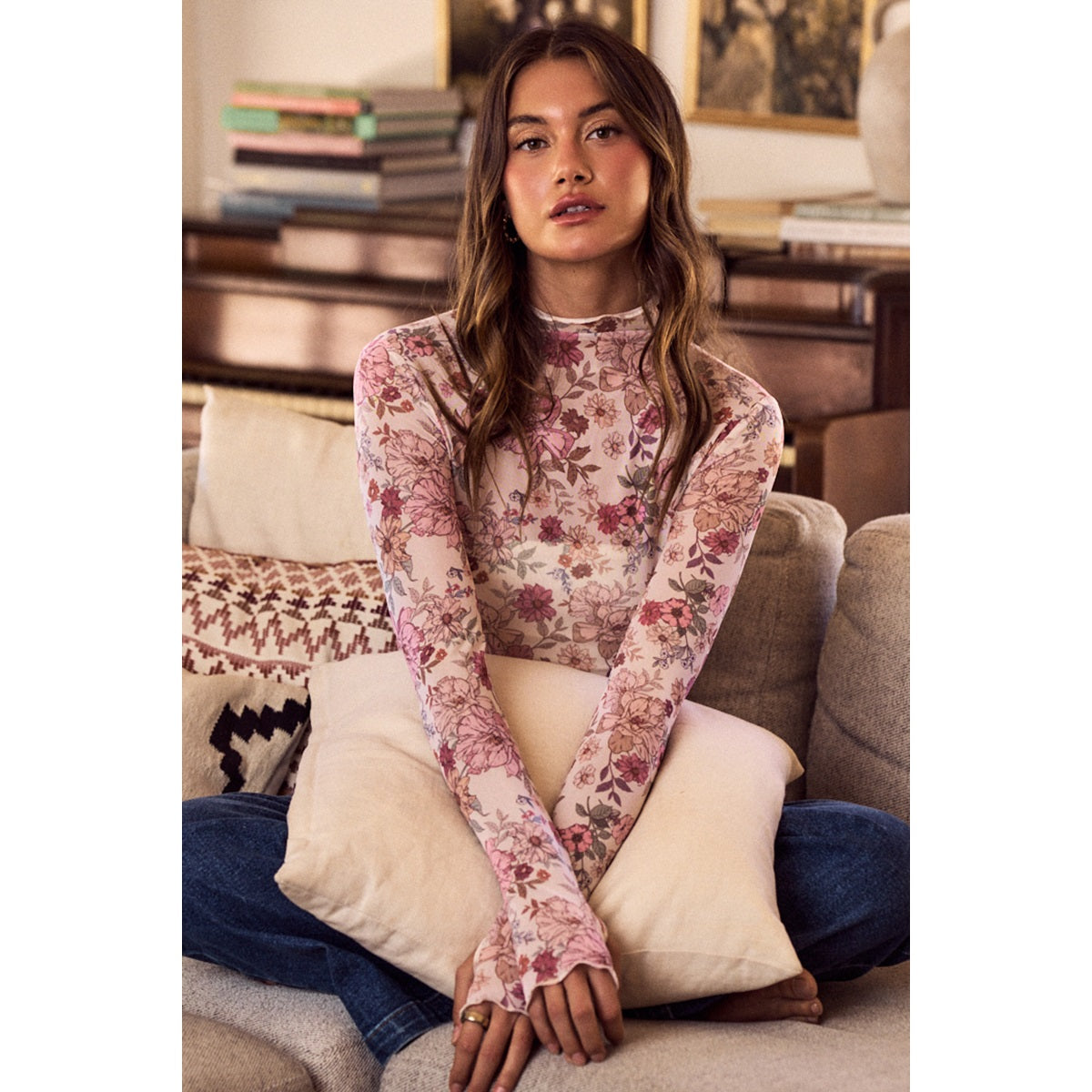 Clay Rose Mesh Top