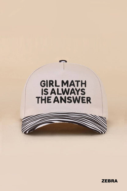 Girl Math Is Always The Answer Two Tone Snapback Hat: COW / 1(ONE SIZE)