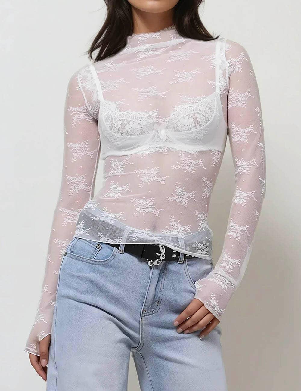 Lux Layering Floral Lace Top - White