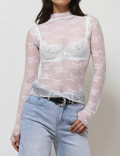 Lux Layering Floral Lace Top - White