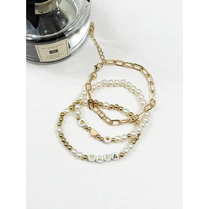 Pearl Beaded and Chain Mama Gold Bracelet: PEARL/GOLD / ONE(12)
