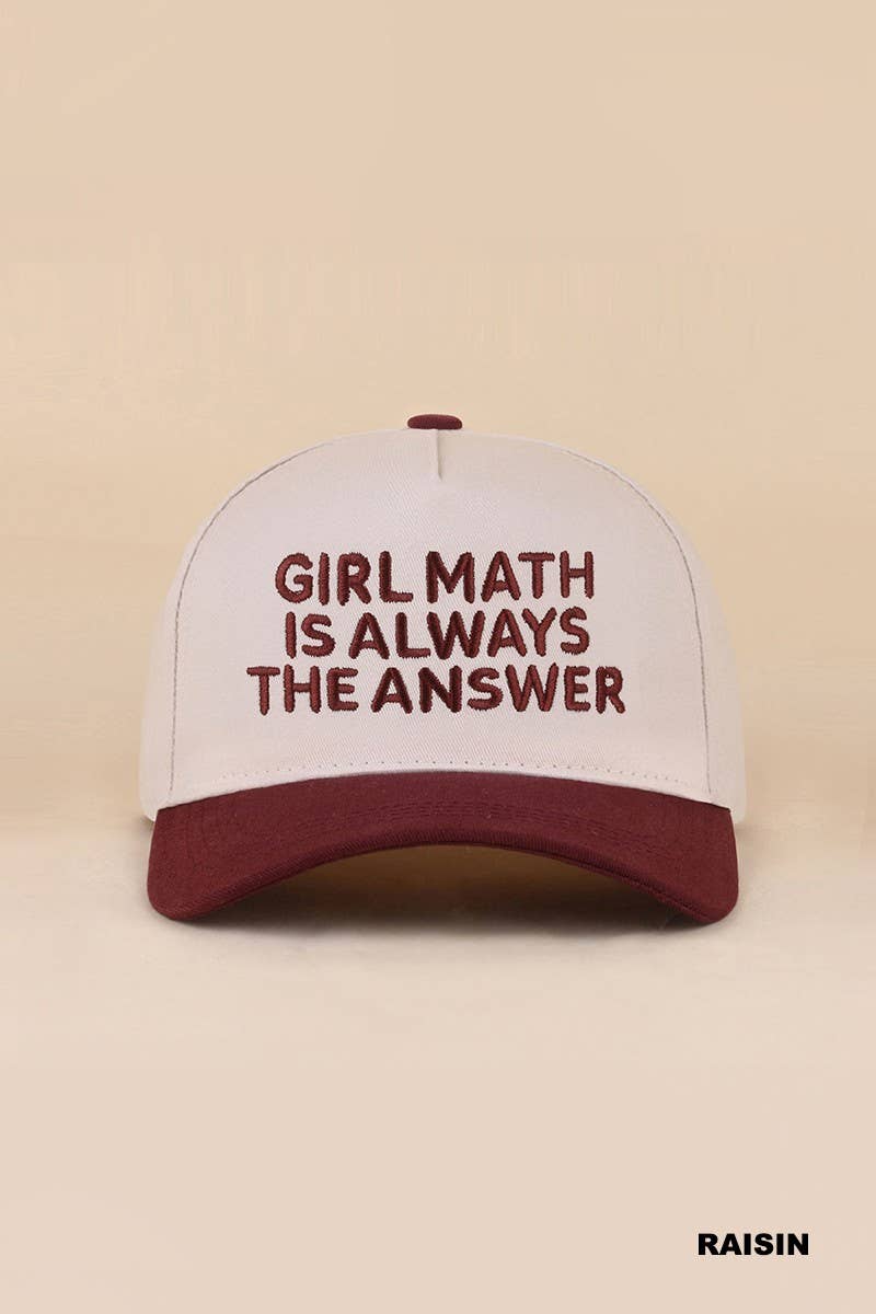 Girl Math Is Always The Answer Two Tone Snapback Hat: COW / 1(ONE SIZE)