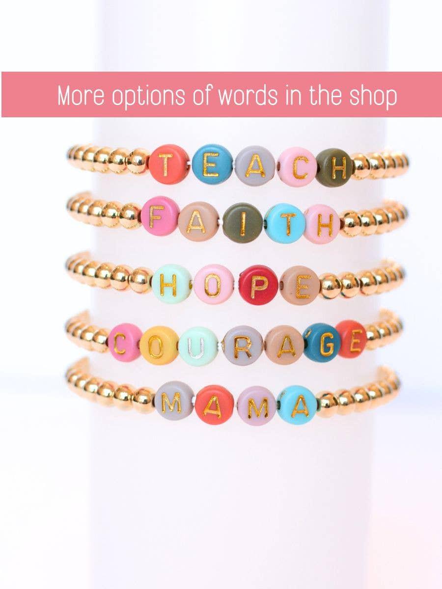 Gold Beaded Stretch Bracelet – Multi‑Color Letter Beads
