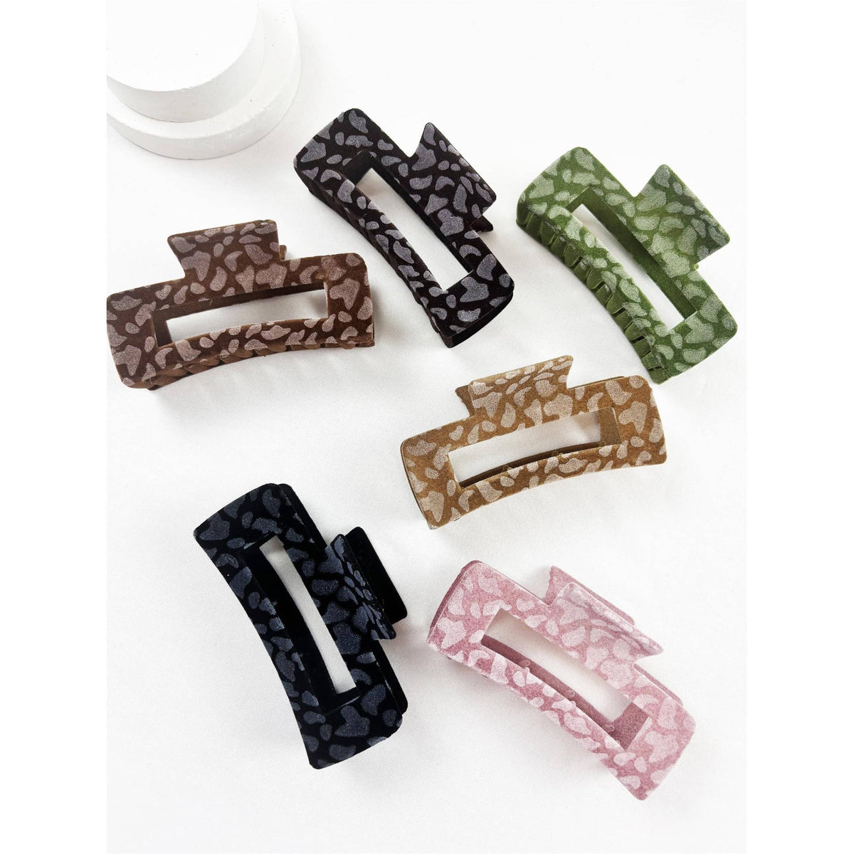 Leopard Flocked Velvet Rectangle Claw Clip: MIX COLOR / ONE(12)
