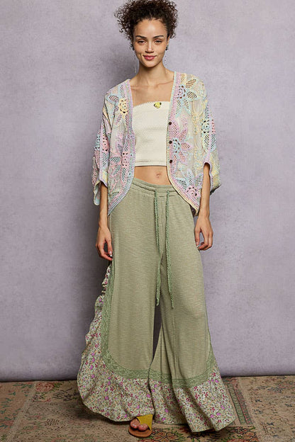 Oversized V-neck Batwing Sleeve Crochet Cardigan : RAINBOW / One Size