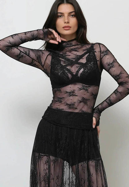 Lux Layering Floral Lace Top - Black