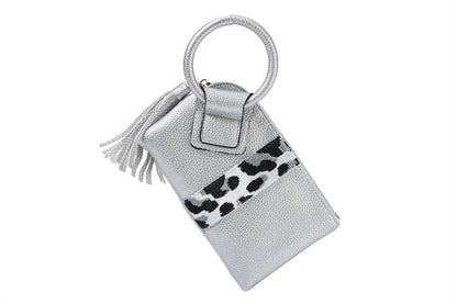 Ladies Faux Leather Animal Print Wristlet Wallet Bag: Black