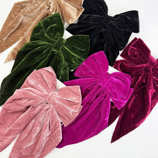 Must Have Large Long Tail Velvet Bow Clips: MIX COLOR / ONE(12)