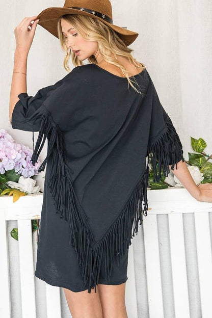 Fringe Back T-shirt Mini Dress - Navy