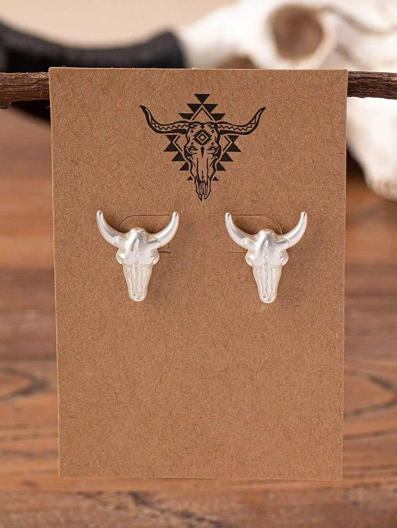Longhorn Stud Earrings - Silver