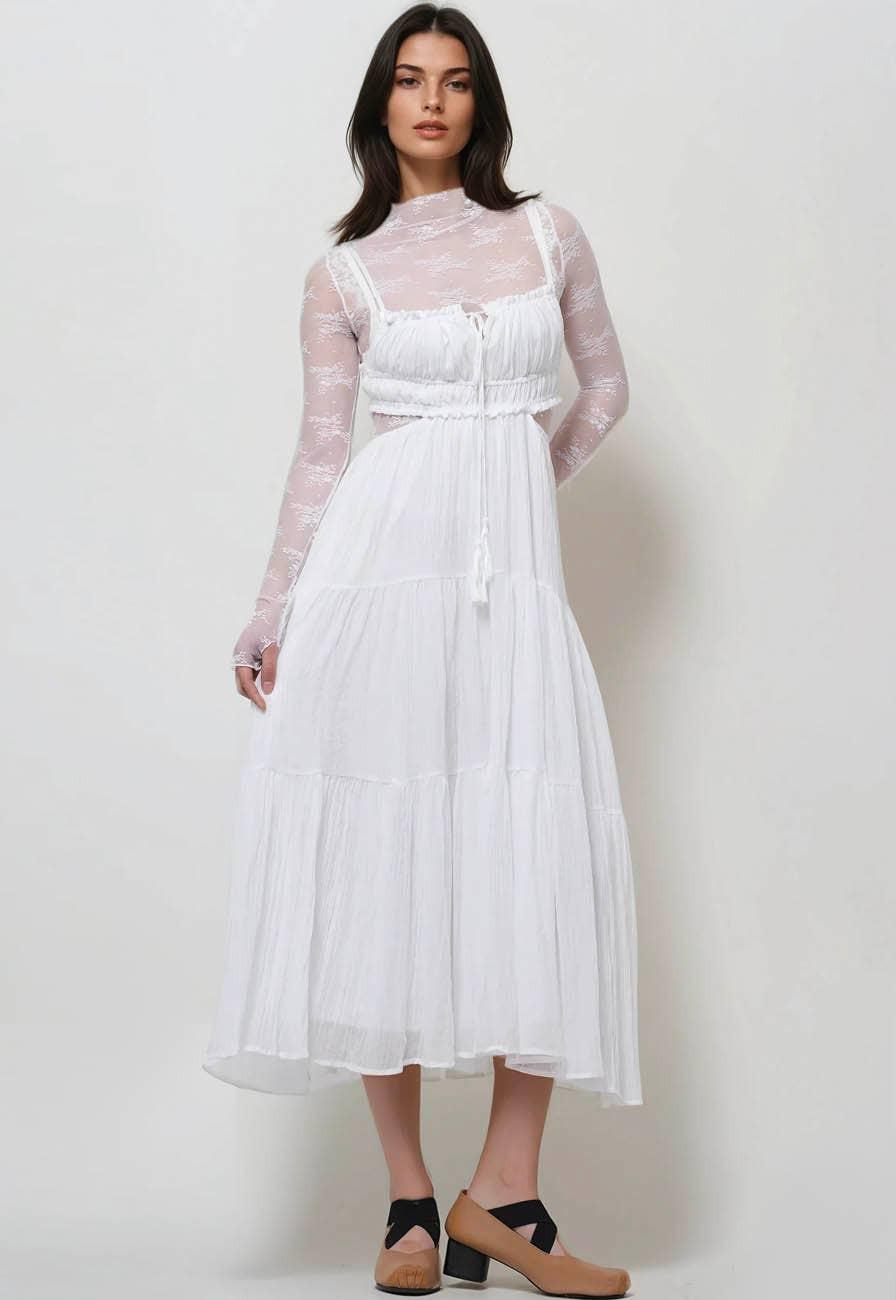 Lux Layering Floral Lace Top - White