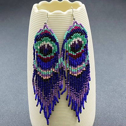 Colored Seed Beads Fringe Earrings - SB