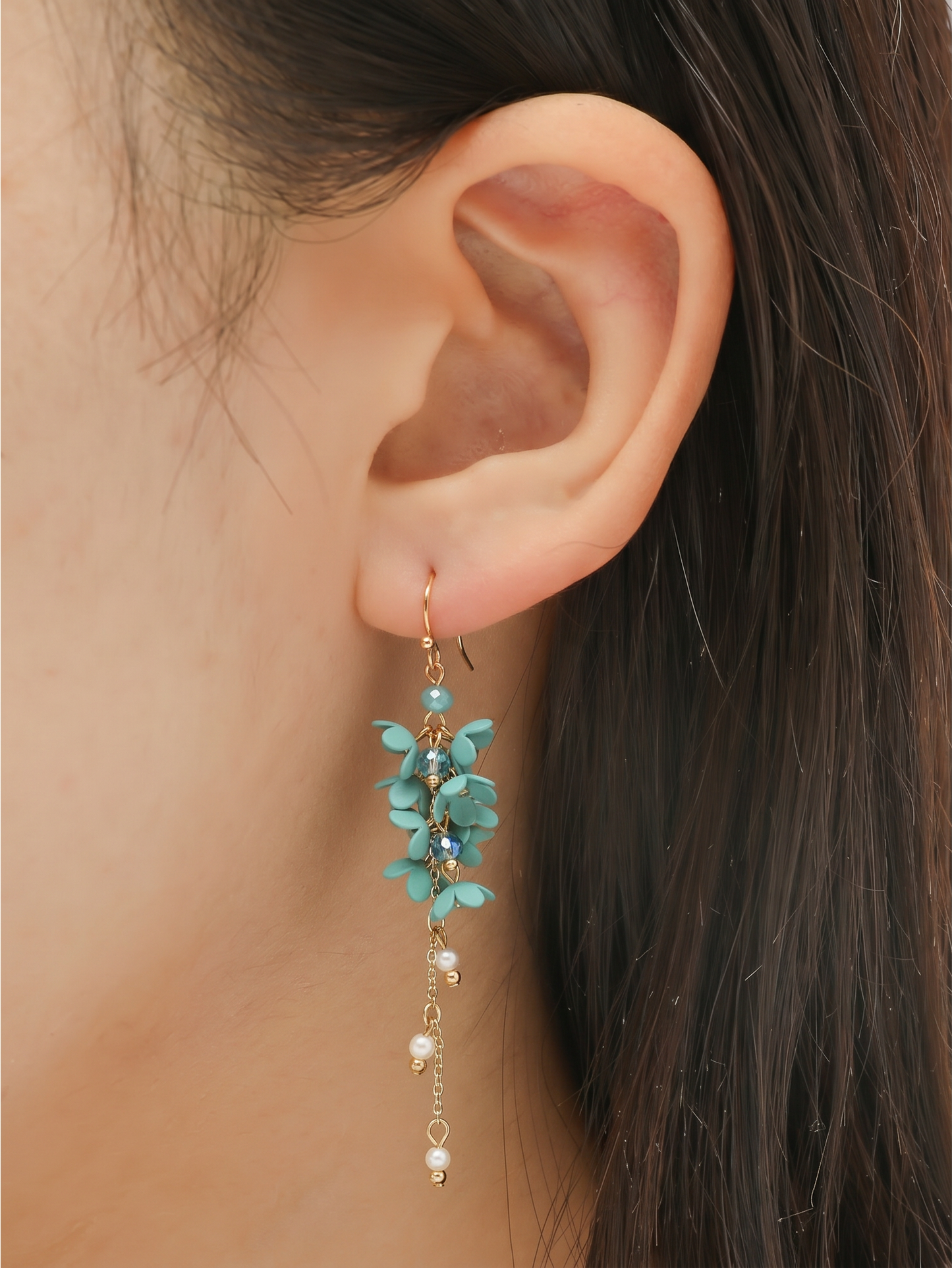 Teal Floral Dangle Earrings