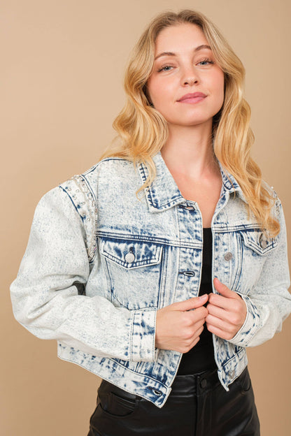 Acid Washed Beaded Denim Jacket