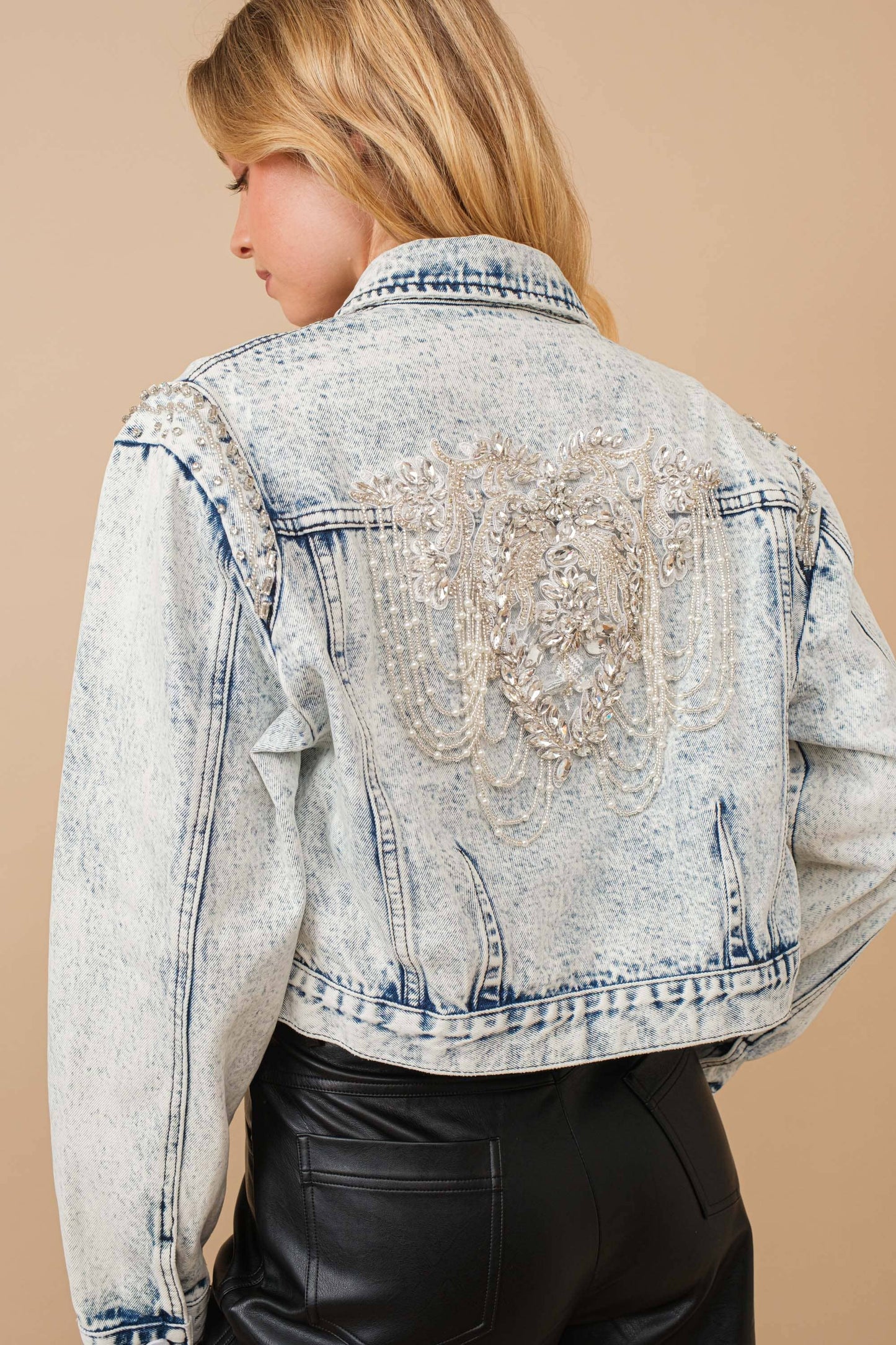 Acid Washed Beaded Denim Jacket