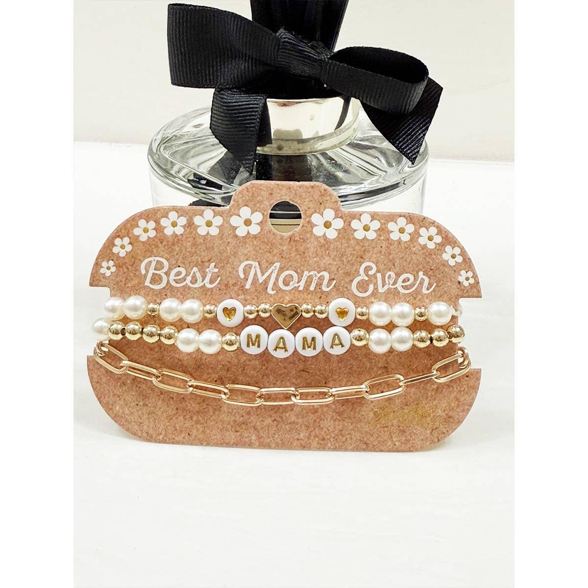 Pearl Beaded and Chain Mama Gold Bracelet: PEARL/GOLD / ONE(12)