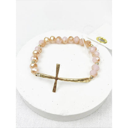 Pink Beaded Bracelet with Gold Charm and Crystal Beads