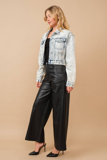 Acid Washed Beaded Denim Jacket