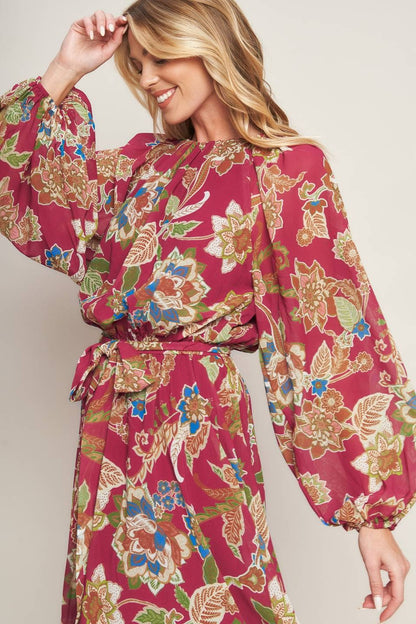 A printed woven midi dress - ID20511: MERLOT / Contemporary / M