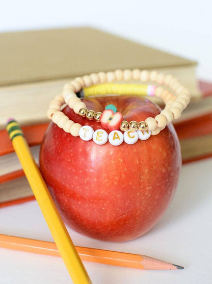 Teacher Apple Charm Bracelet Stack
