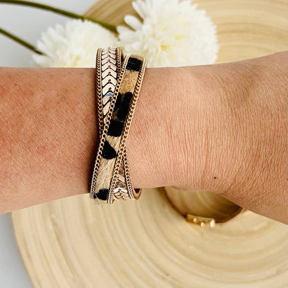 Gold Leopard Strap Bracelet | Magnetic Clasp | Boho Jewelry