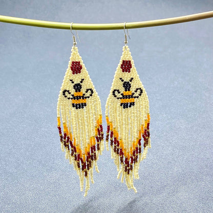Bee Pattern Seed Beads Tassel Earrings - SB