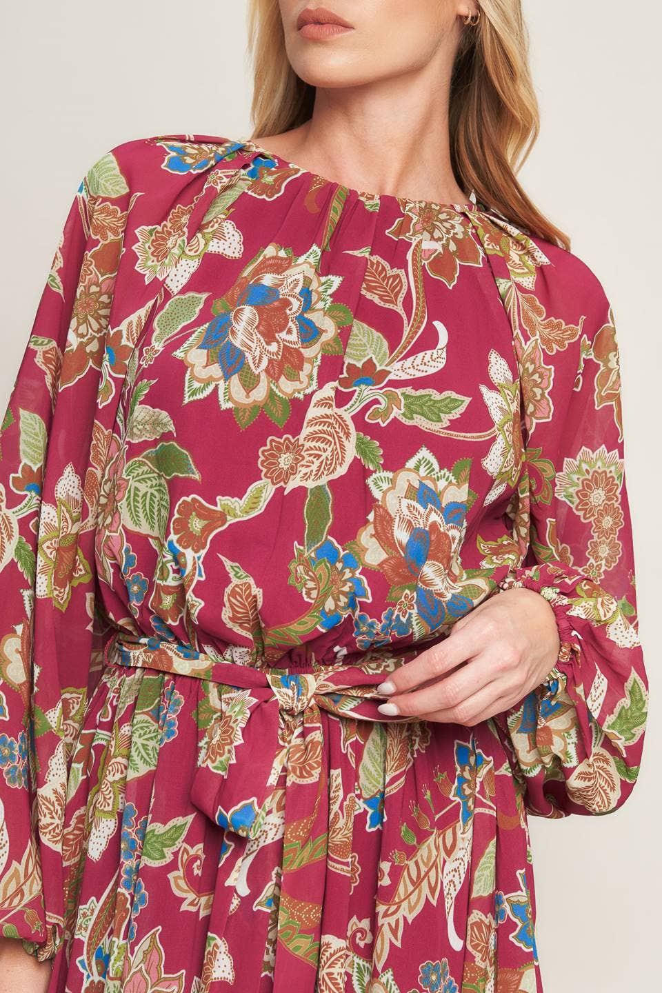 A printed woven midi dress - ID20511: MERLOT / Contemporary / M